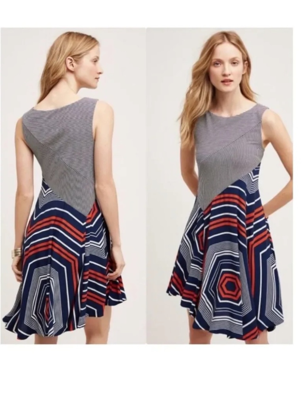 Anthropologie Maeve Cameron Navy Blue Red Asymmetrical Dress Size XS